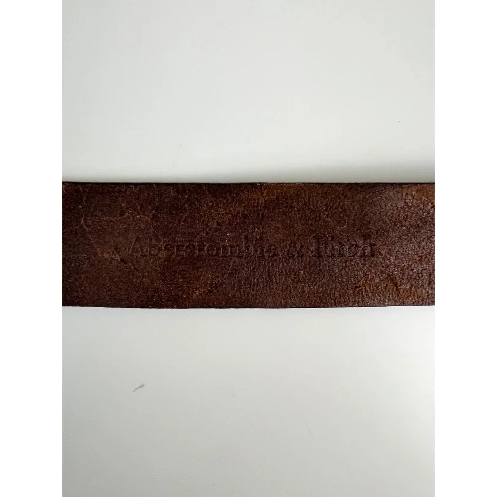 VTG Abercrombie & Fitch Brown Leather Belt Brass Grommet Buckle Western Rustic